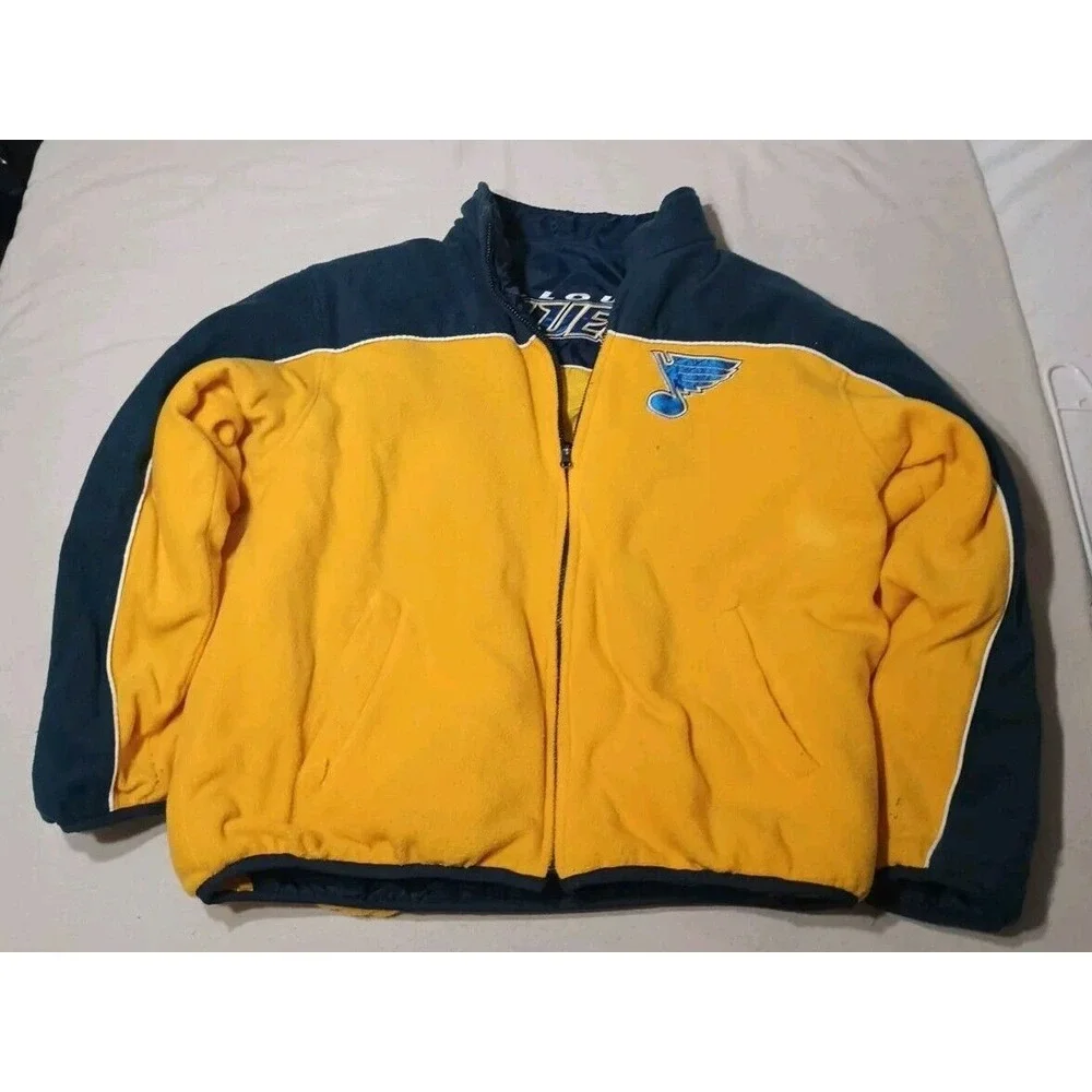 Vintage St Louis Blues Hockey Men's Reversible Jacket Blue‎ & Gold Size XL